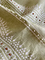 Bela Stripe Olive Green Embroidered Fabric Sample