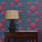 Paris Suzani Azure Blue Grasscloth Wallpaper Sample