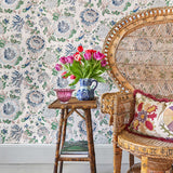 Dahlia Blue Wallpaper Sample