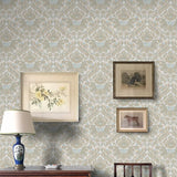 Damaskus Grasscloth Stone Blue Wallpaper Sample
