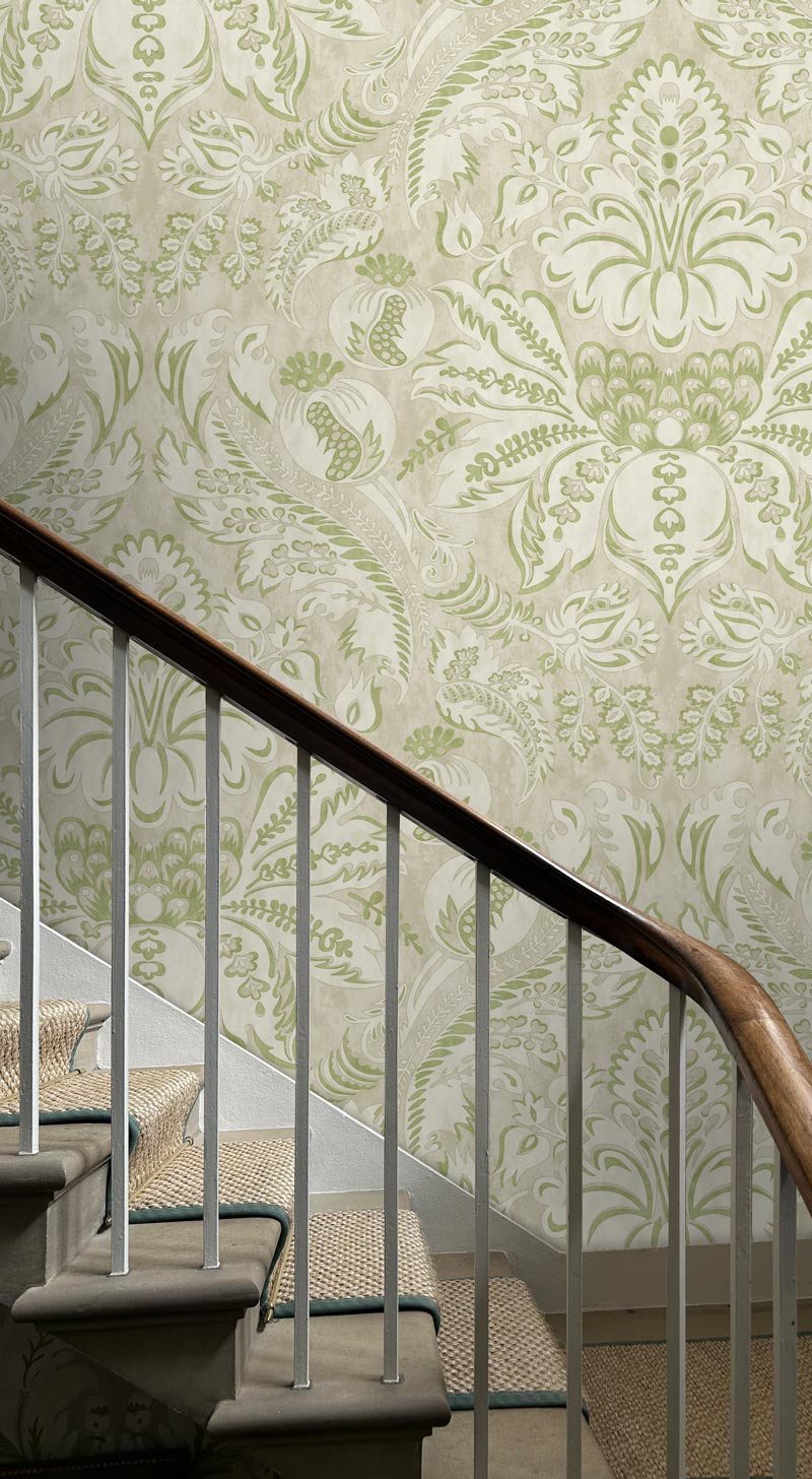 Damaskus Green Bird Wallpaper Sample