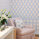 Trellina Diamond Sky on Blanc Wallpaper Sample
