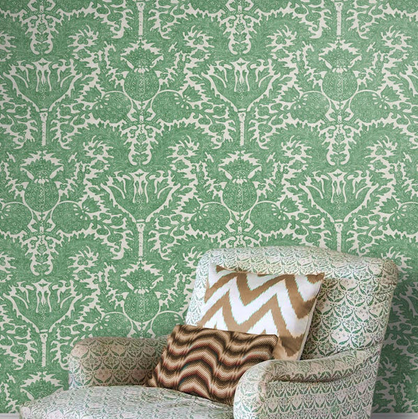 Pomegranate Standard Grasscloth Granada Green Wallpaper Sample