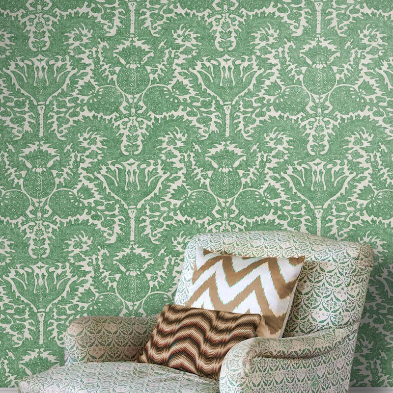 Pomegranate Standard Grasscloth Granada Green Wallpaper Sample