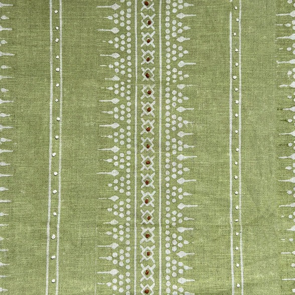 Bela Stripe Olive Green Embroidered Fabric Sample