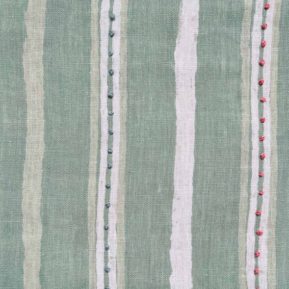 Dabu Stripe Moss Green Embroidered Fabric Sample