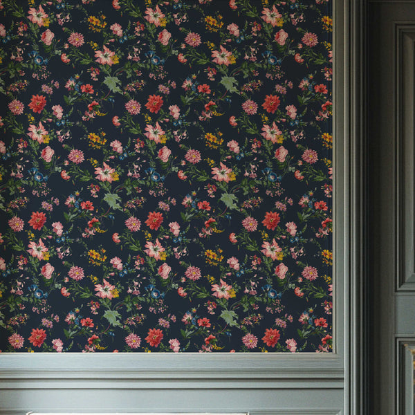 Flower Power Floral Charcoal Wallpaper Sample