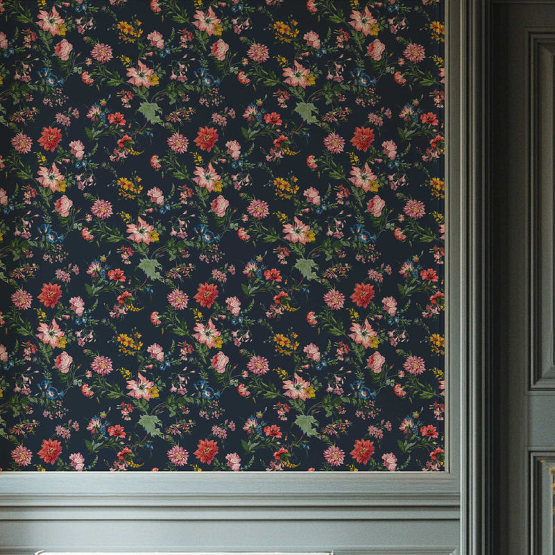 Flower Power Floral Charcoal Wallpaper Sample