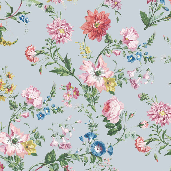 Flower Power Floral Pale Blue Wallpaper Sample