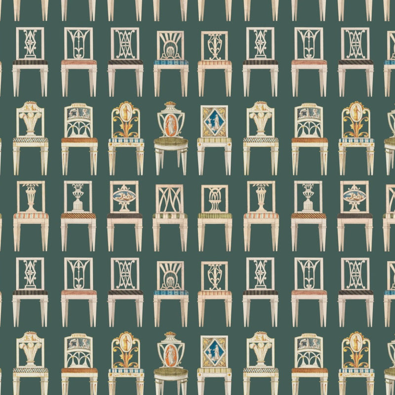 Having a Seat Teal Green Wallpaper Sample