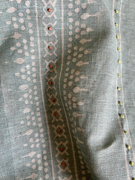 Bela Stripe Teal Embroidered Fabric Sample