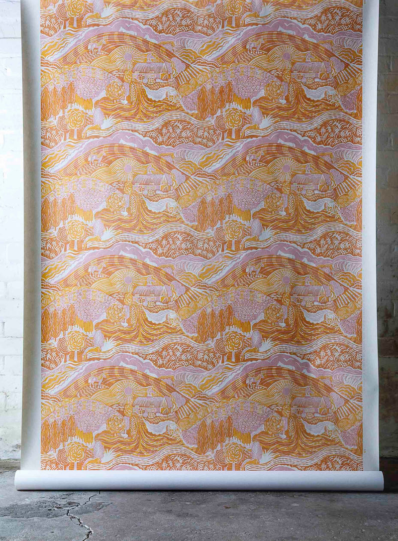 The Plough Ethel Pink and Harvest Gold Wallpaper