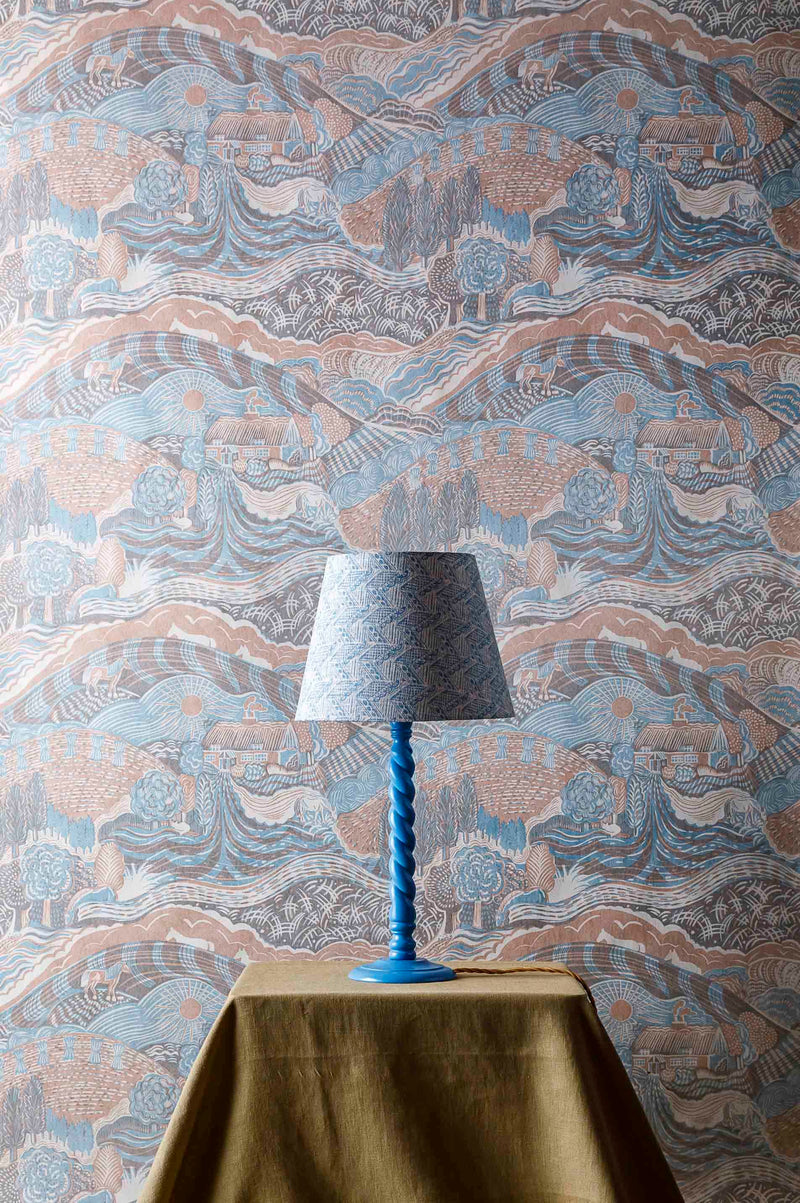 The Plough Field Blue and Dawn Grey Wallpaper