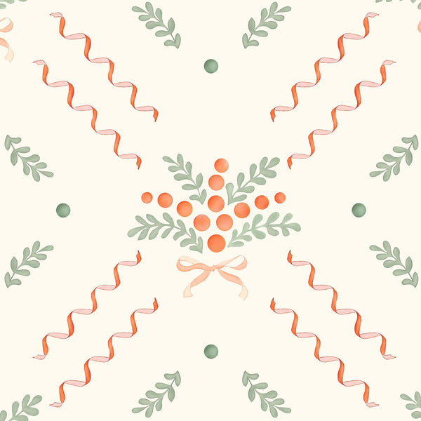 Berries and Bows White Wallpaper Sample