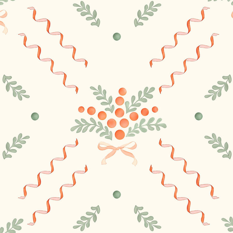 Berries and Bows White Wallpaper Sample