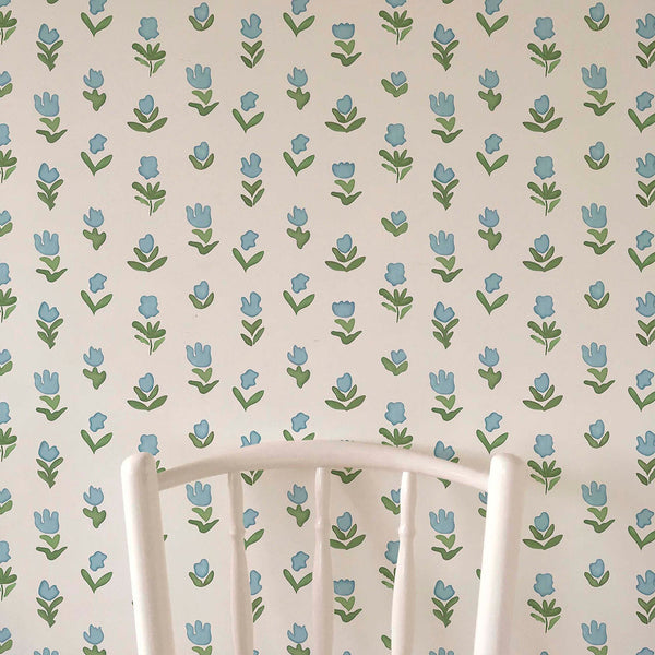 Little Wild Tulips Light Blue Wallpaper Sample