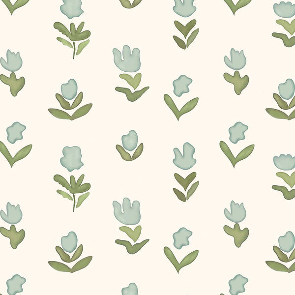 Little Wild Tulips Misty Green Wallpaper