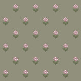 Indian Tulips Green and Burgundy Wallpaper Sample