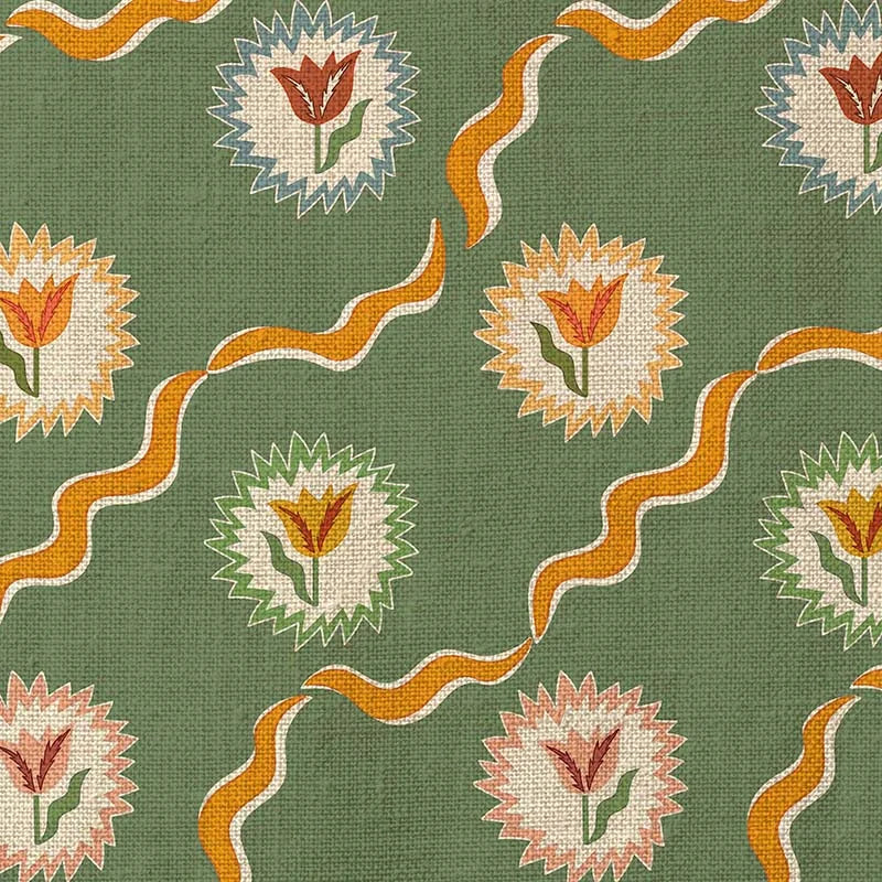 Tulips of Belgravia Green Fabric Sample