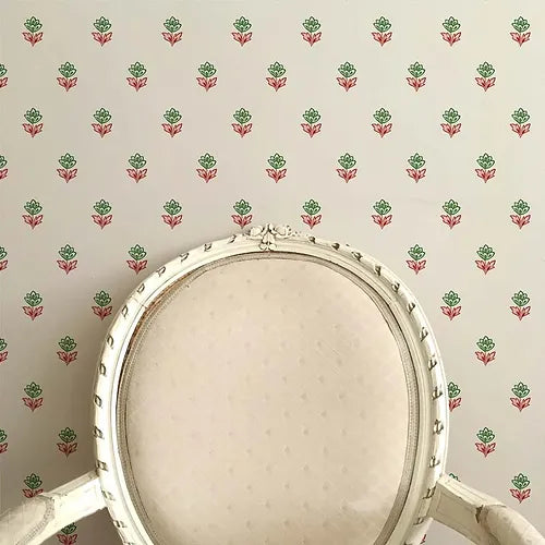 Indian Tulips Pink and Green Wallpaper Sample