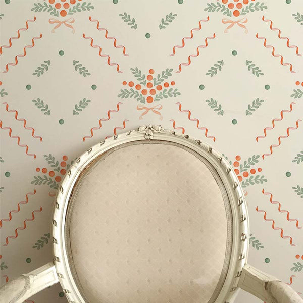 Berries and Bows White Wallpaper Sample