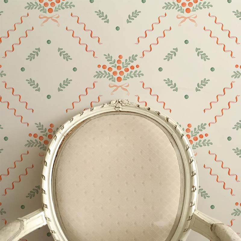 Berries and Bows White Wallpaper Sample