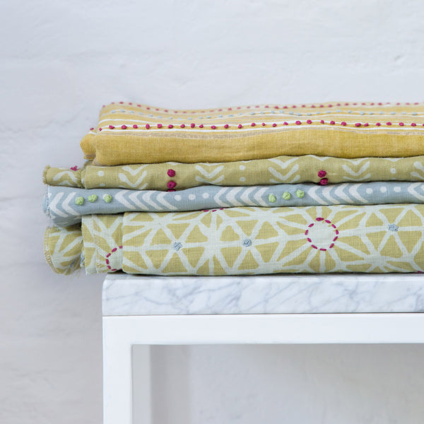 Jiva Mustard Green Embroidered Fabric Sample