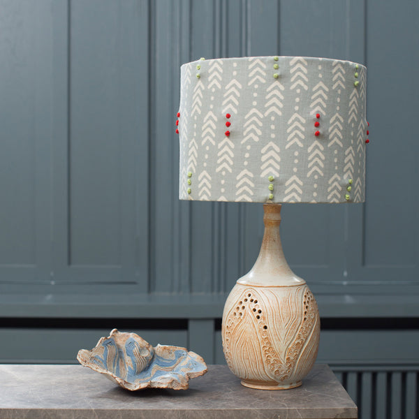 Jiva Slate Blue Embroidered Fabric Sample