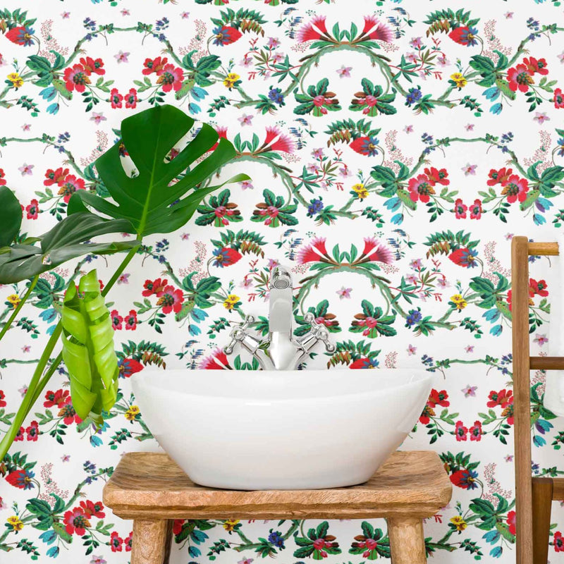 Chinoiserie White Wallpaper