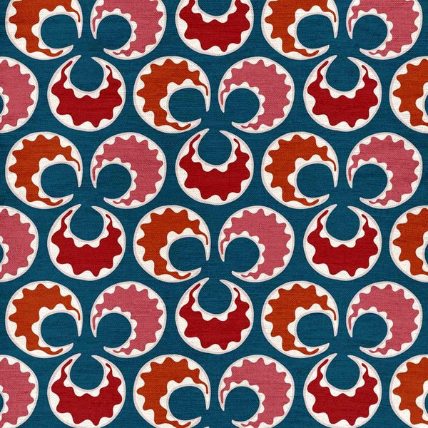 Chintamani Fun Blue and Red Fabric Sample