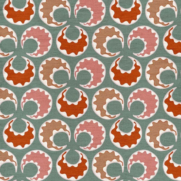 Chintamani Fun Celadon & Bricks Fabric Sample