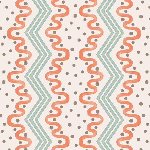 Madame Ziggle Blue & Orange Wallpaper Sample