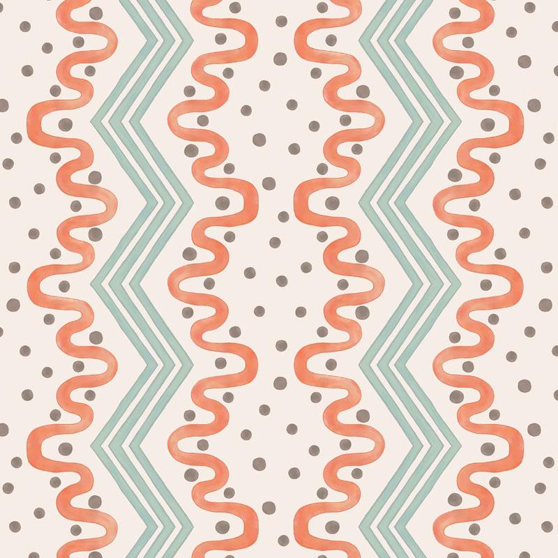 Madame Ziggle Blue & Orange Wallpaper Sample