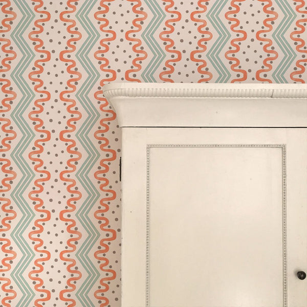 Madame Ziggle Blue & Orange Wallpaper Sample