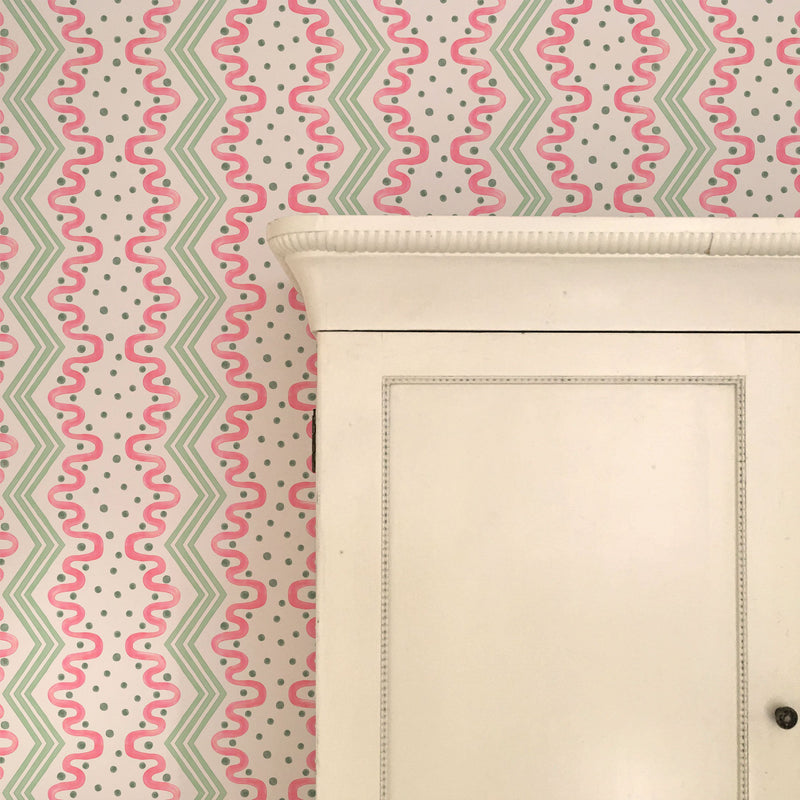 Madame Ziggle Pink & Green Wallpaper Sample