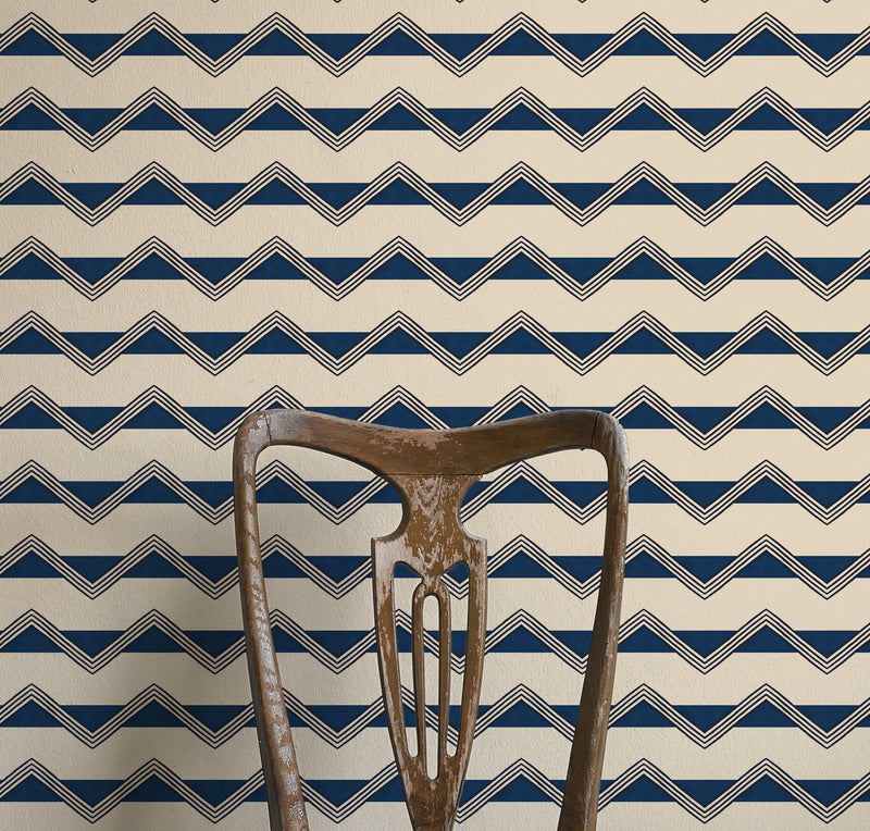 Morroccan Stripes Blue & Oatmeal Wallpaper Sample