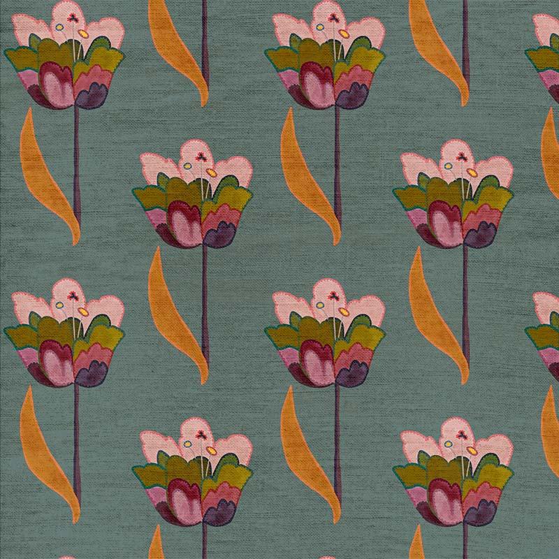 Tulips Sea Blue Fabric Sample