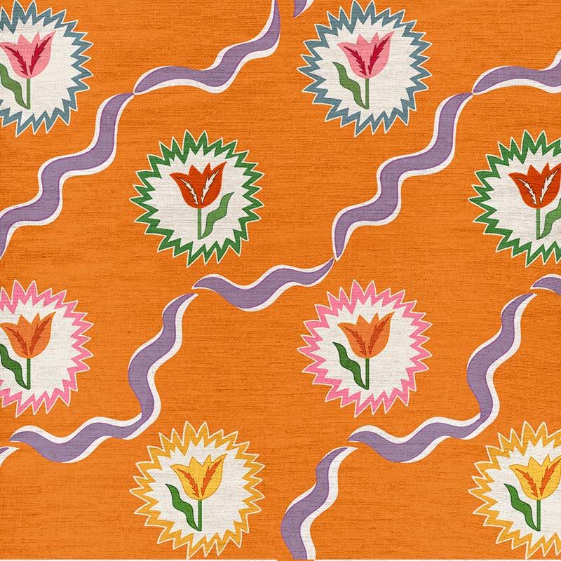 Tulips of Belgravia Tangerine Fabric Sample