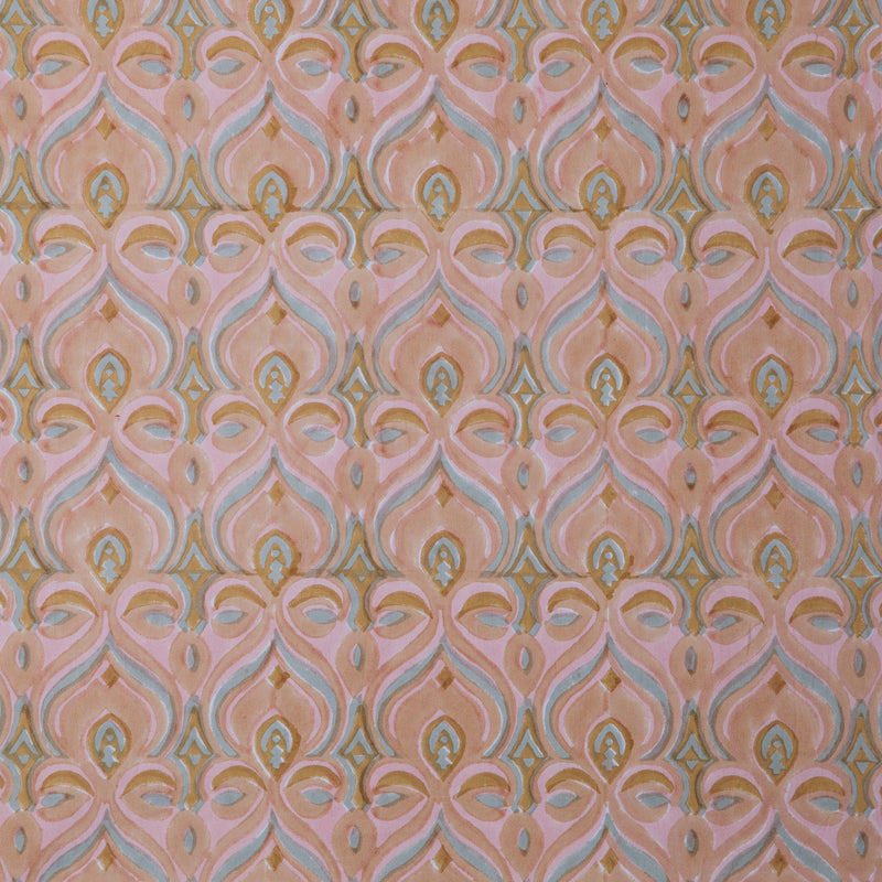 Khiva Salmon Block Print Fabric Sample