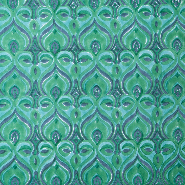 Khiva Malachite Block Print Fabric Sample