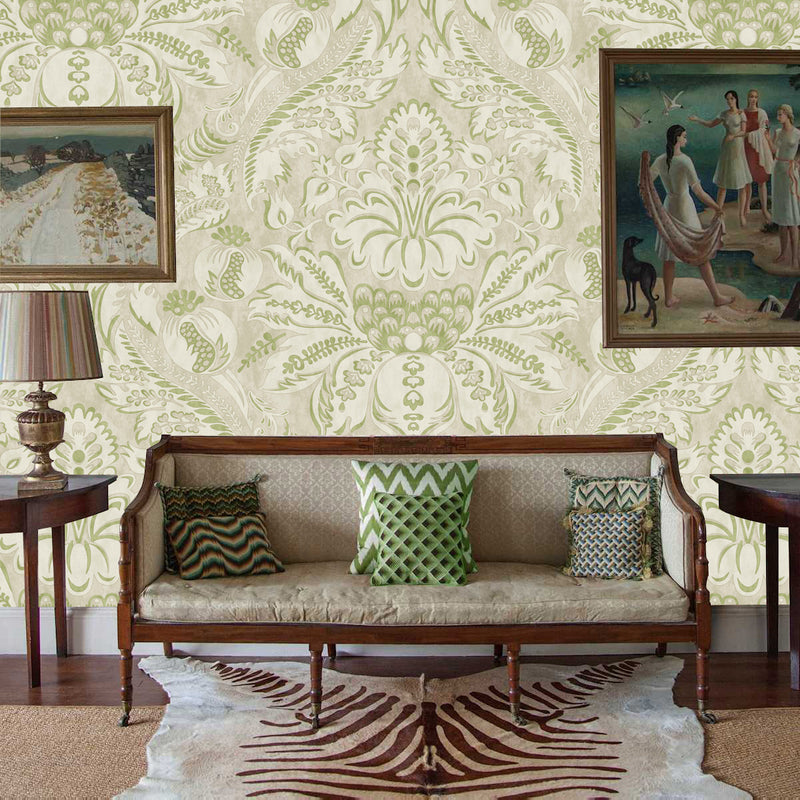 Damaskus Green Bird Wallpaper Sample