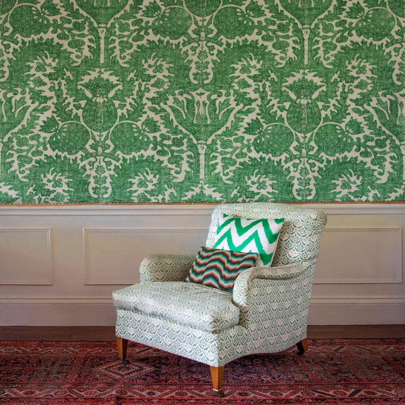 Pomegranate Grand Grasscloth Granada Green Wallpaper