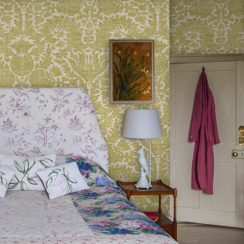 Pomegranate Grand Parchment Uncoated Libyan Lime Wallpaper
