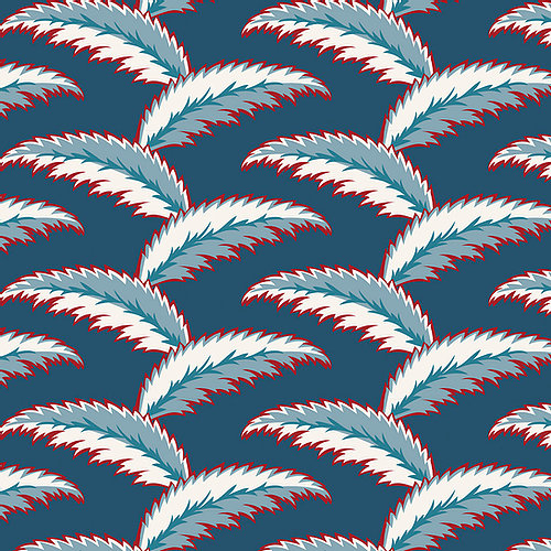 Persian Palm Blue & Red Wallpaper Sample