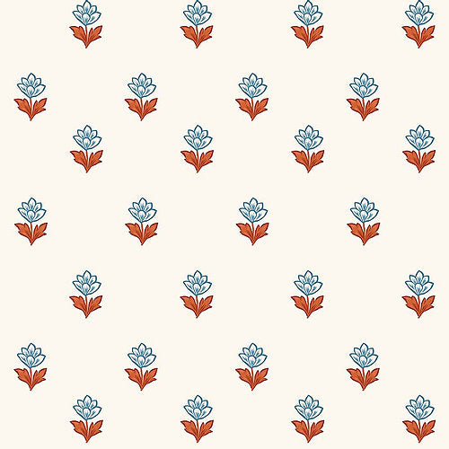 Indian Tulips Blue and Brown Wallpaper